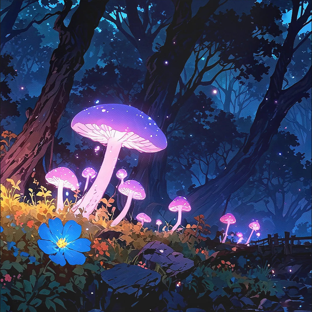 Drawstring Backpack Purple Mushroom